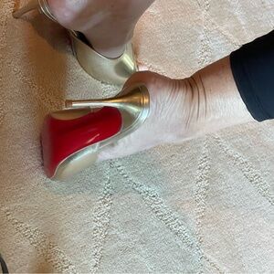 Gold High Heel Pumps with Red Sole - Women's Elegant Evening Shoe